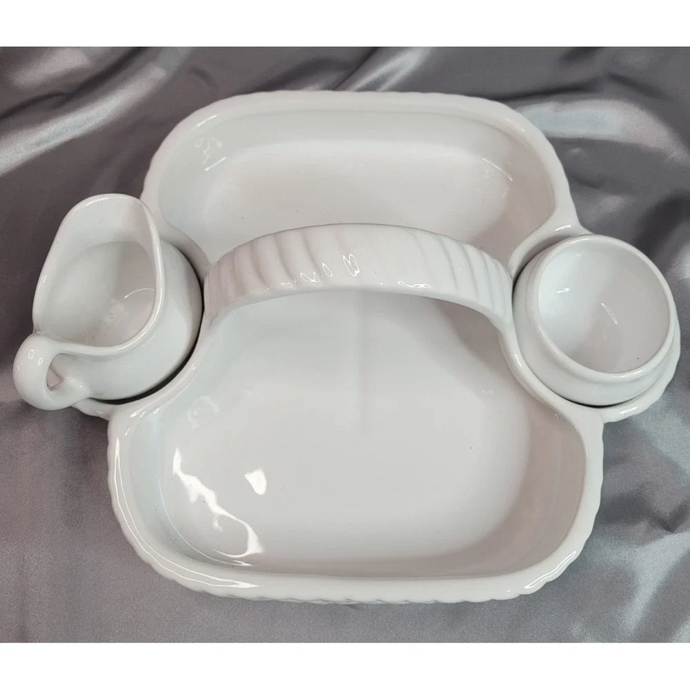 Sur La Table Portugal Ceramic Strawberry Basket Server Set w/ Tray & Cups White